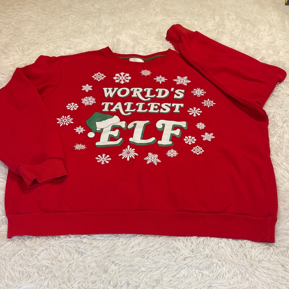 Holiday Time Red and Green WORLDS TALLEST ELF MENS SIZE 2XL/50-52 SWEATSHIRT